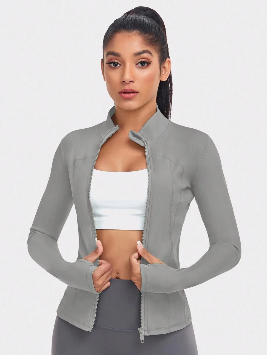 VUTRU 1 Peça Jaqueta Esportiva Feminina com Furo para o Polegar, Ajuste Slim para Corrida e Yoga