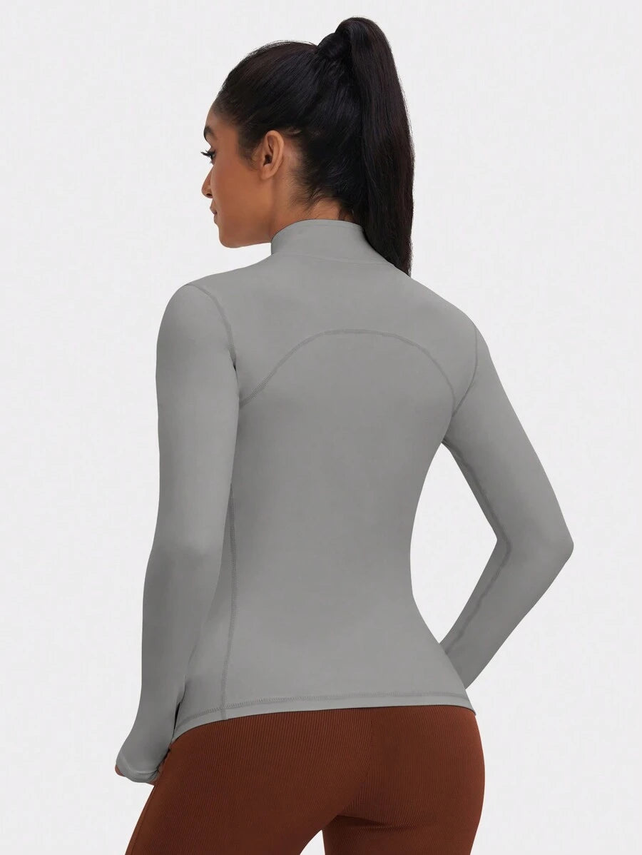 VUTRU 1 Peça Jaqueta Esportiva Feminina com Furo para o Polegar, Ajuste Slim para Corrida e Yoga