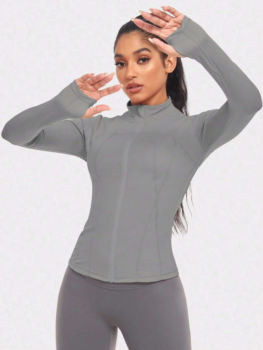 VUTRU 1 Peça Jaqueta Esportiva Feminina com Furo para o Polegar, Ajuste Slim para Corrida e Yoga