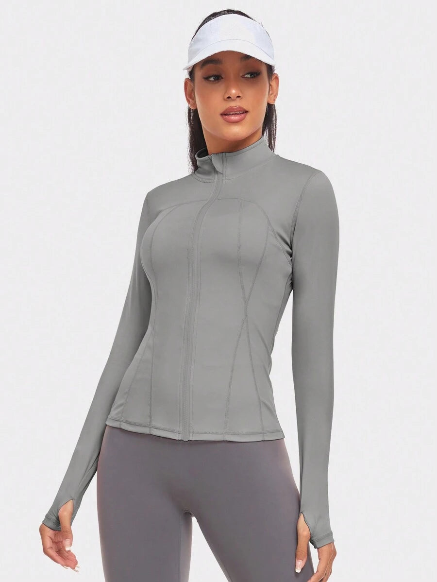 VUTRU 1 Peça Jaqueta Esportiva Feminina com Furo para o Polegar, Ajuste Slim para Corrida e Yoga