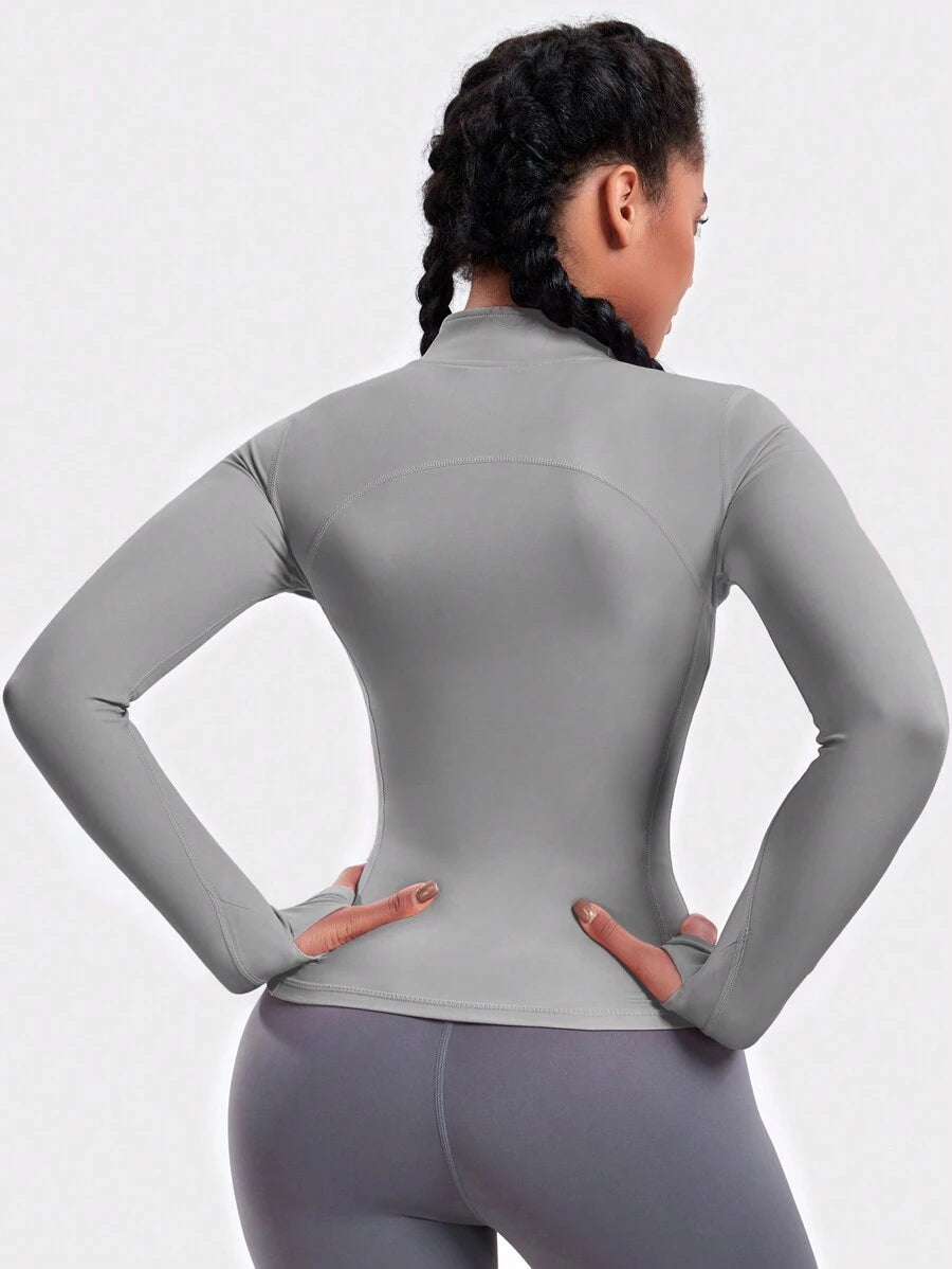 VUTRU 1 Peça Jaqueta Esportiva Feminina com Furo para o Polegar, Ajuste Slim para Corrida e Yoga