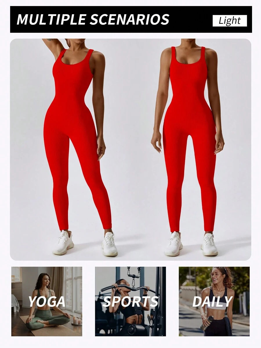 Yefecy 1 Peça Macacão Esportivo Sem Costura de Ioga, Fitness e Corrida, Cor Sólida e Alta Elasticidade, para Mulheres