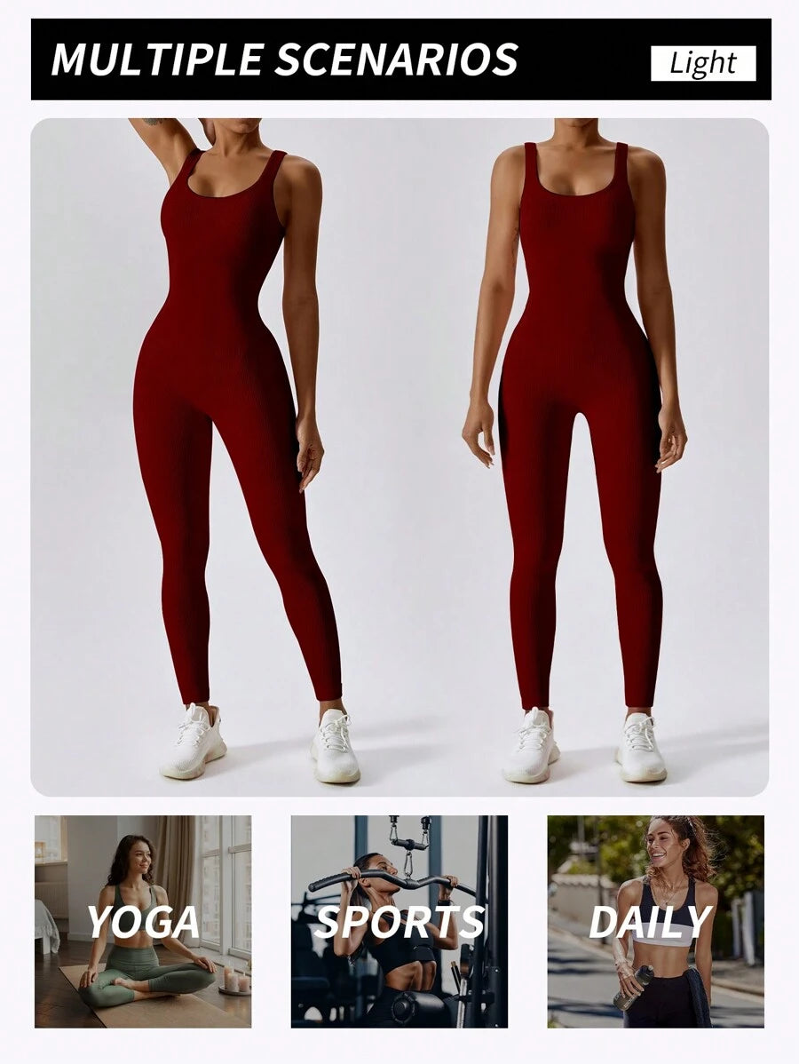 Yefecy 1 Peça Macacão Esportivo Sem Costura de Ioga, Fitness e Corrida, Cor Sólida e Alta Elasticidade, para Mulheres