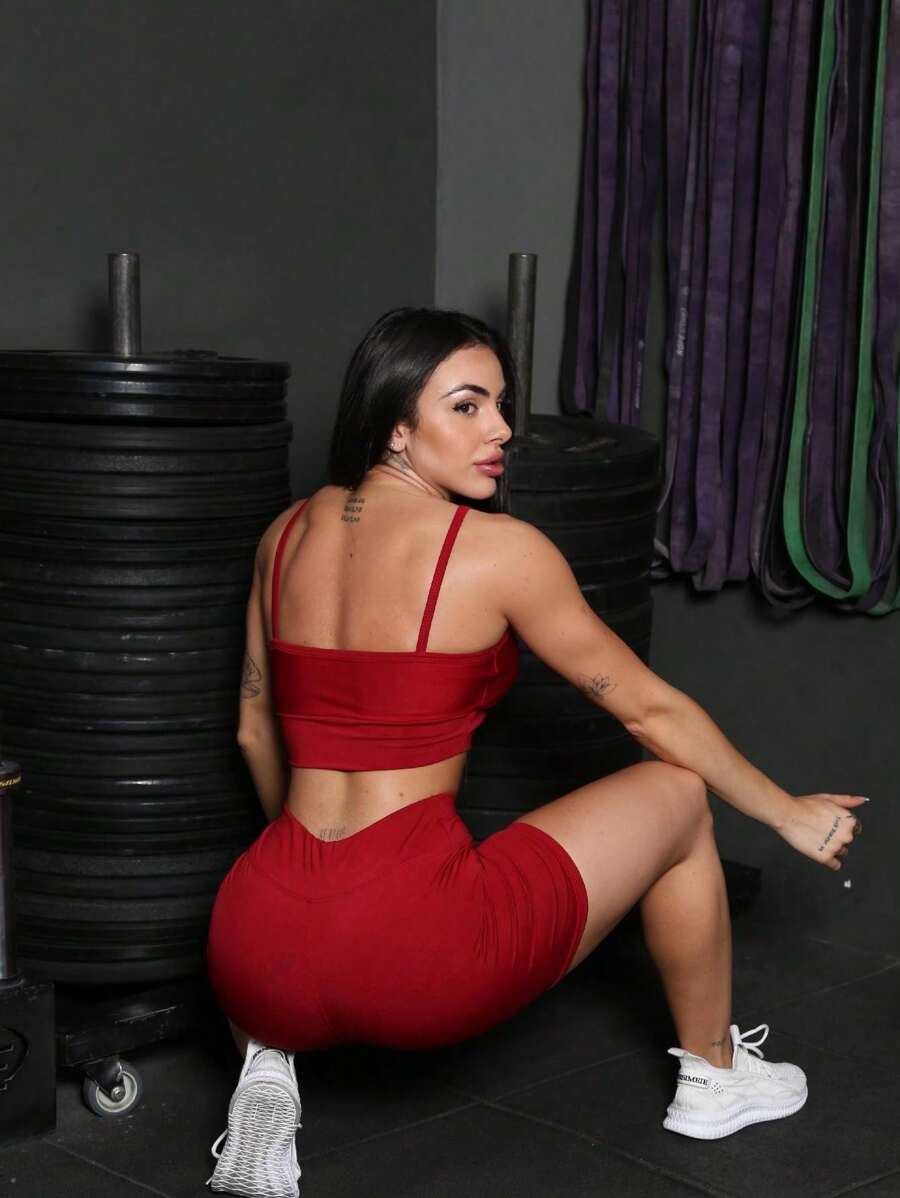 Conjunto short para academia Fitness Top alcinha com Bojo