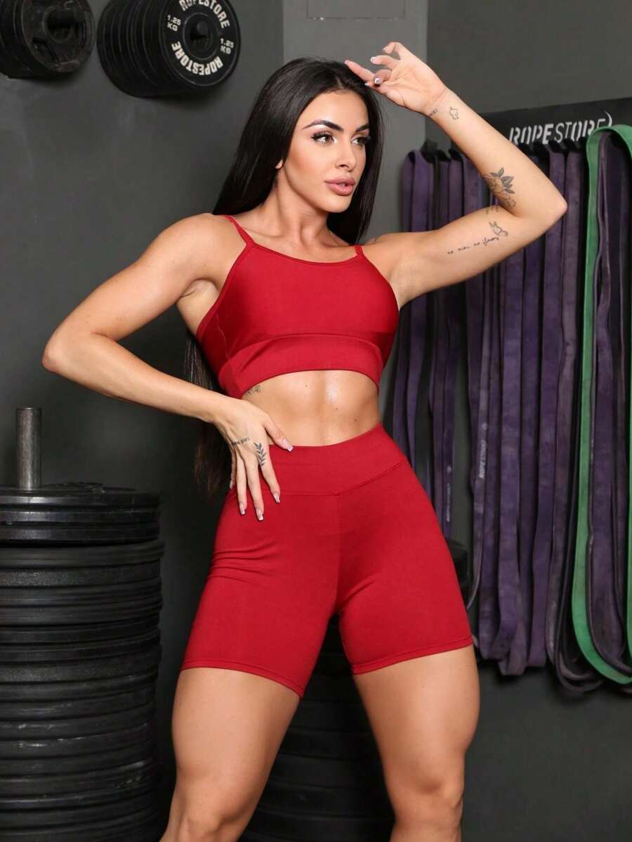 Conjunto short para academia Fitness Top alcinha com Bojo