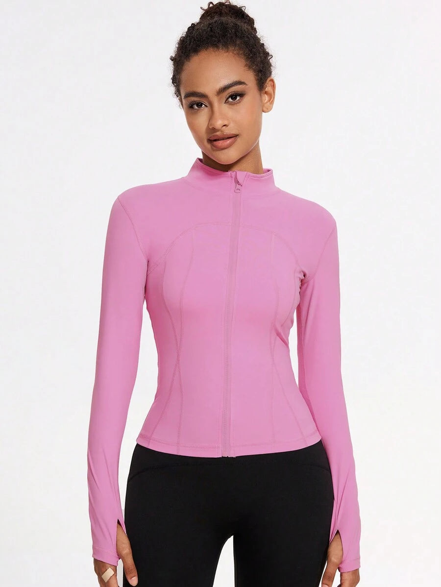 VUTRU 1 Peça Jaqueta Esportiva Feminina com Furo para o Polegar, Ajuste Slim para Corrida e Yoga
