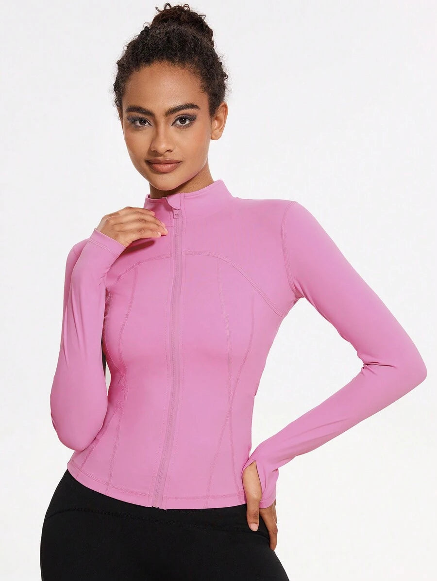 VUTRU 1 Peça Jaqueta Esportiva Feminina com Furo para o Polegar, Ajuste Slim para Corrida e Yoga