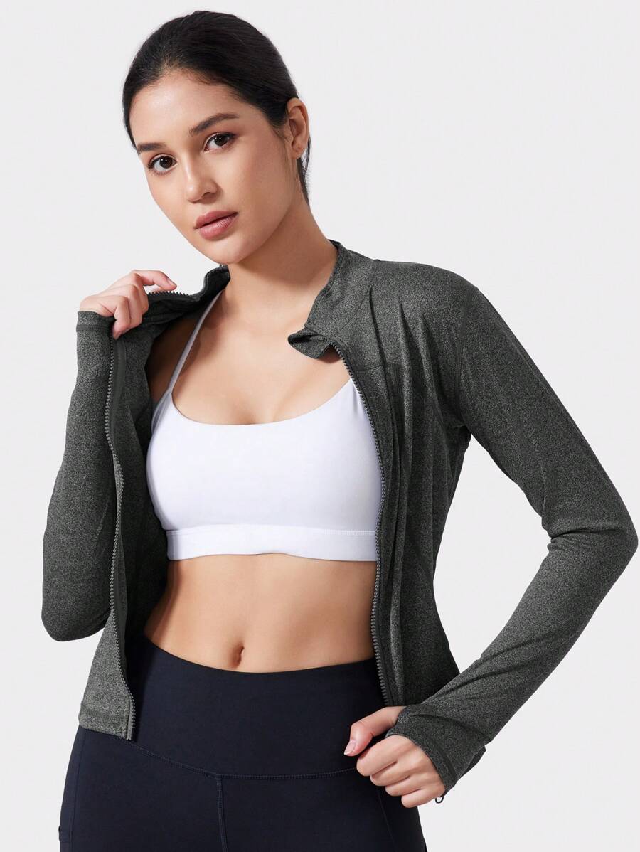 VUTRU 1 Peça Jaqueta Esportiva Feminina com Furo para o Polegar, Ajuste Slim para Corrida e Yoga