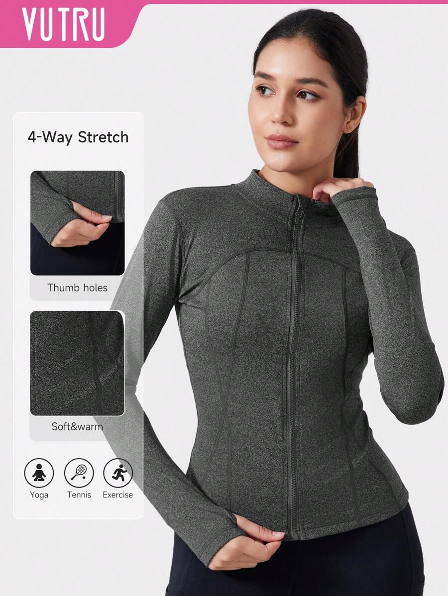 VUTRU 1 Peça Jaqueta Esportiva Feminina com Furo para o Polegar, Ajuste Slim para Corrida e Yoga