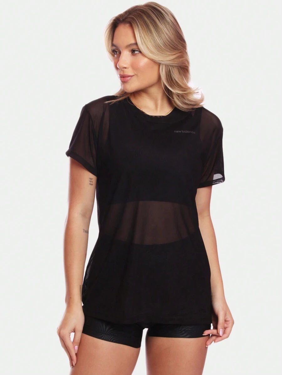 Kit 2 Blusas Manga Curta Blusa Tule Camisa Transparente Treino Academia Fitness