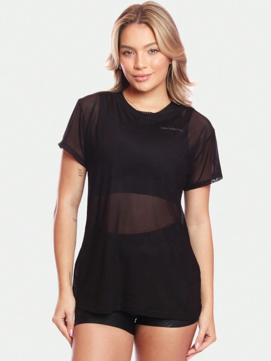 Kit 2 Blusas Manga Curta Blusa Tule Camisa Transparente Treino Academia Fitness