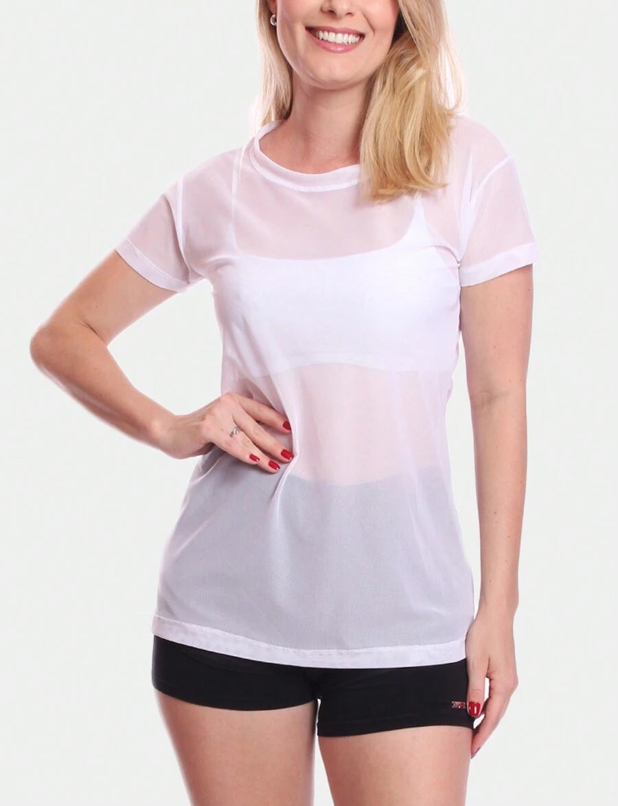 Kit 2 Blusas Manga Curta Blusa Tule Camisa Transparente Treino Academia Fitness
