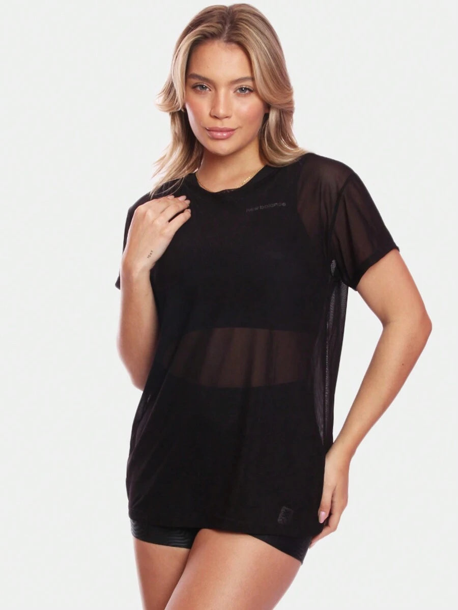 Kit 2 Blusas Manga Curta Blusa Tule Camisa Transparente Treino Academia Fitness