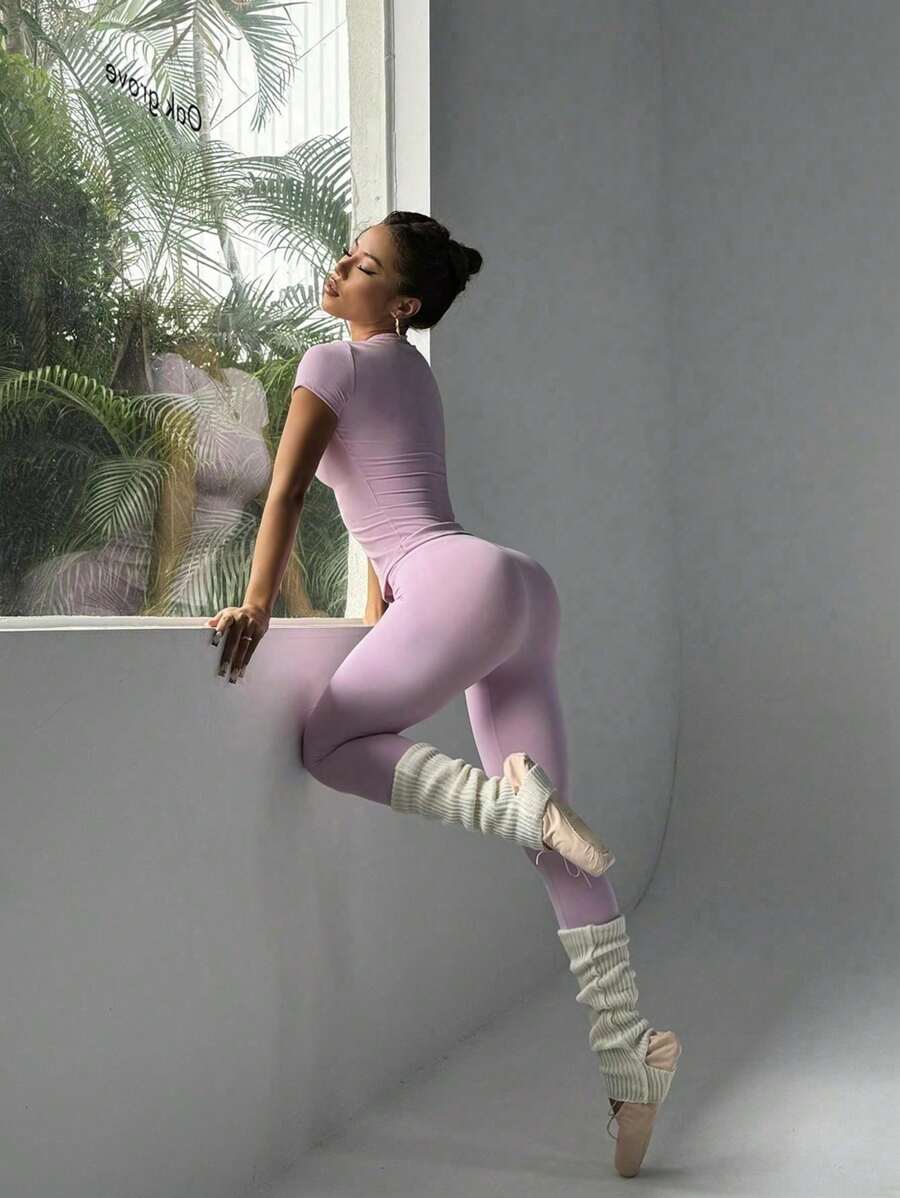 FWH Conjunto de Duas Peças Elegante e Básico para o Dia a Dia, com Top Sólido Fofo e Versátil, Cintura Alta, Ajustado, Elástico, Decote Redondo, Ideal para Dança, Corrida de Rua, Ioga, Controle da Barriga e Realce das Pernas e Bumbum, Ideal para Campus, F