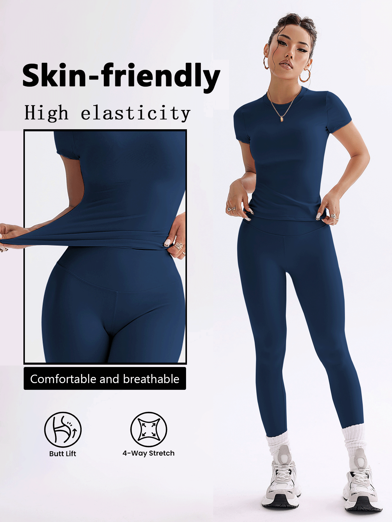 FWH Conjunto de Duas Peças Elegante e Básico para o Dia a Dia, com Top Sólido Fofo e Versátil, Cintura Alta, Ajustado, Elástico, Decote Redondo, Ideal para Dança, Corrida de Rua, Ioga, Controle da Barriga e Realce das Pernas e Bumbum, Ideal para Campus, F