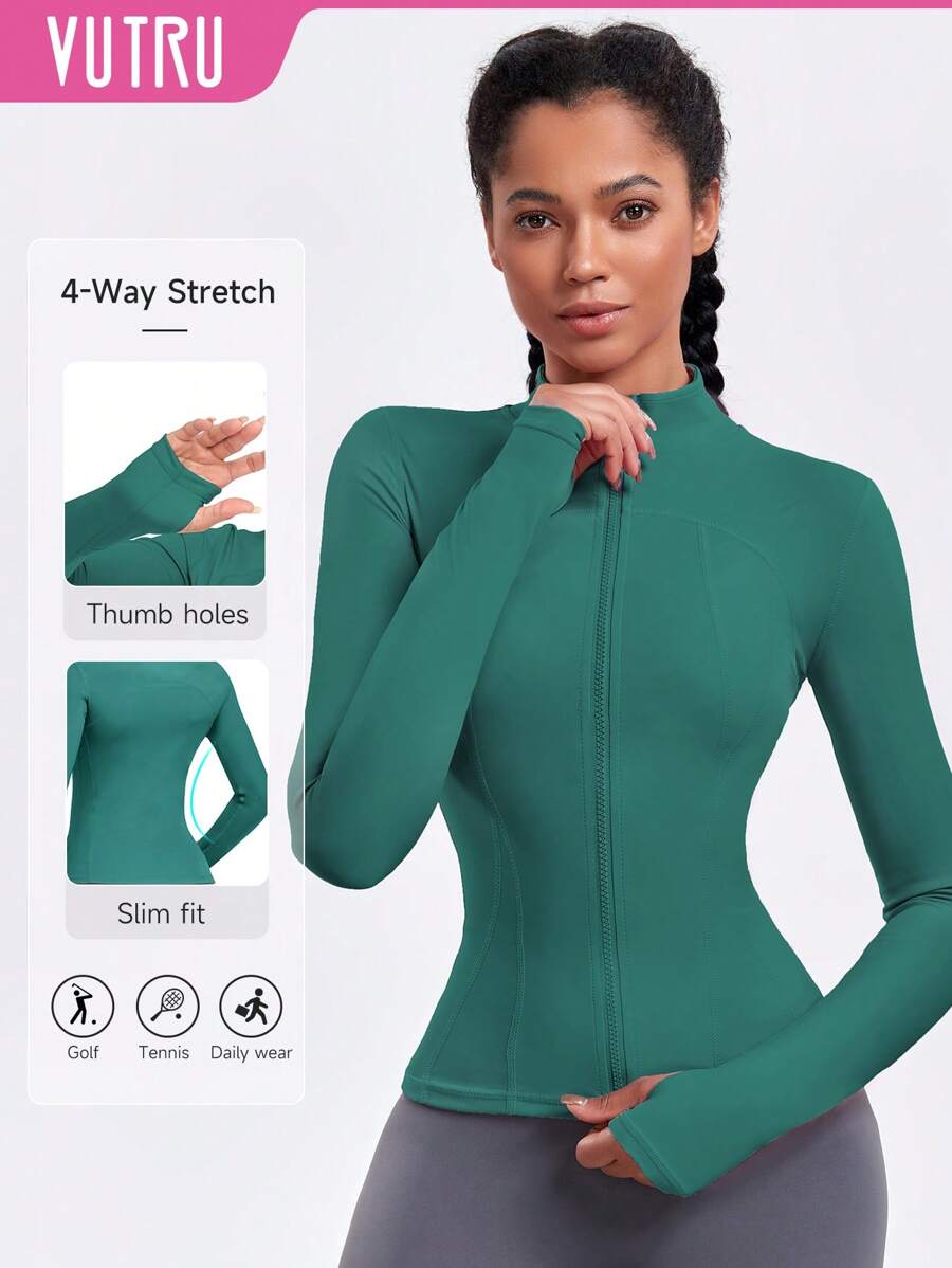 VUTRU 1 Peça Jaqueta Esportiva Feminina com Furo para o Polegar, Ajuste Slim para Corrida e Yoga