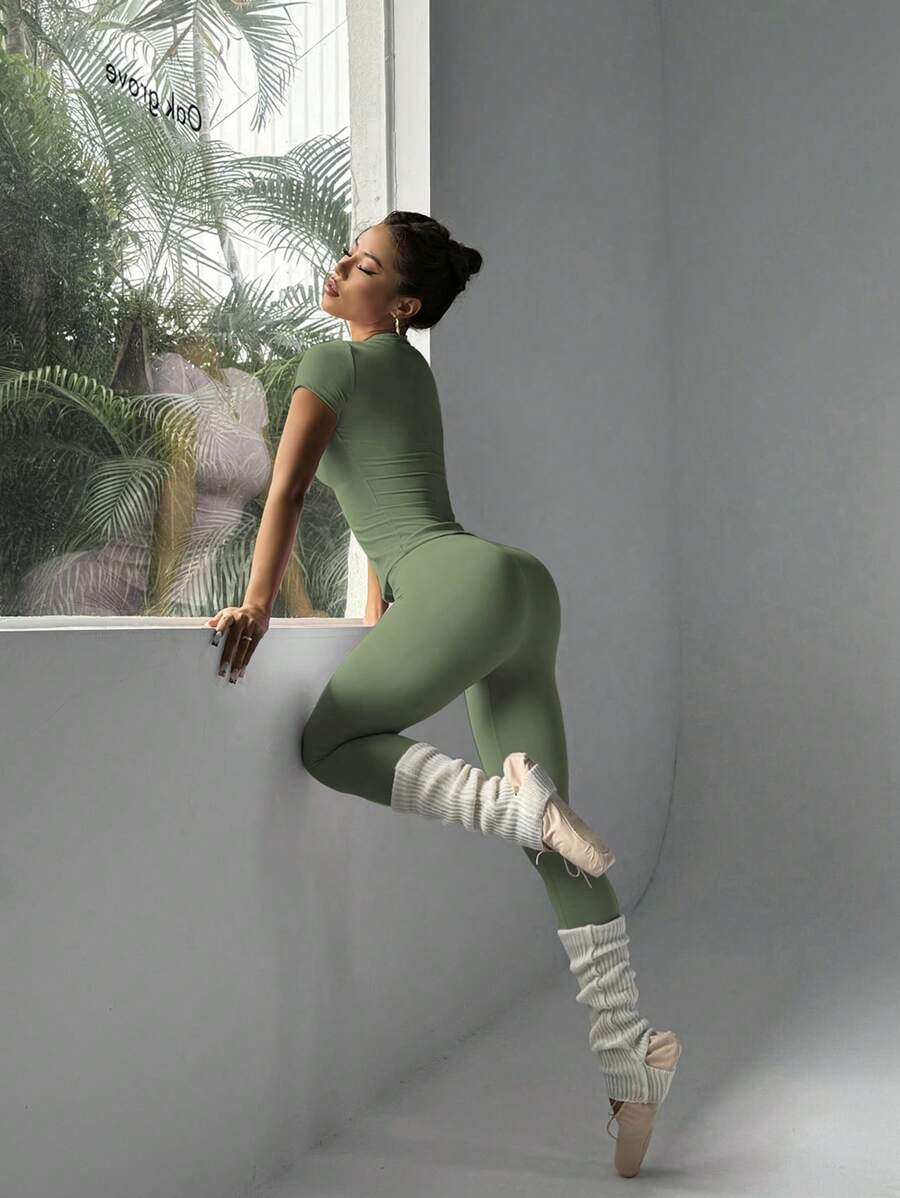 FWH Conjunto de Duas Peças Elegante e Básico para o Dia a Dia, com Top Sólido Fofo e Versátil, Cintura Alta, Ajustado, Elástico, Decote Redondo, Ideal para Dança, Corrida de Rua, Ioga, Controle da Barriga e Realce das Pernas e Bumbum, Ideal para Campus, F