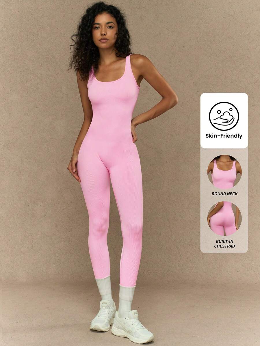 Yefecy 1 Peça Macacão Esportivo Sem Costura de Ioga, Fitness e Corrida, Cor Sólida e Alta Elasticidade, para Mulheres