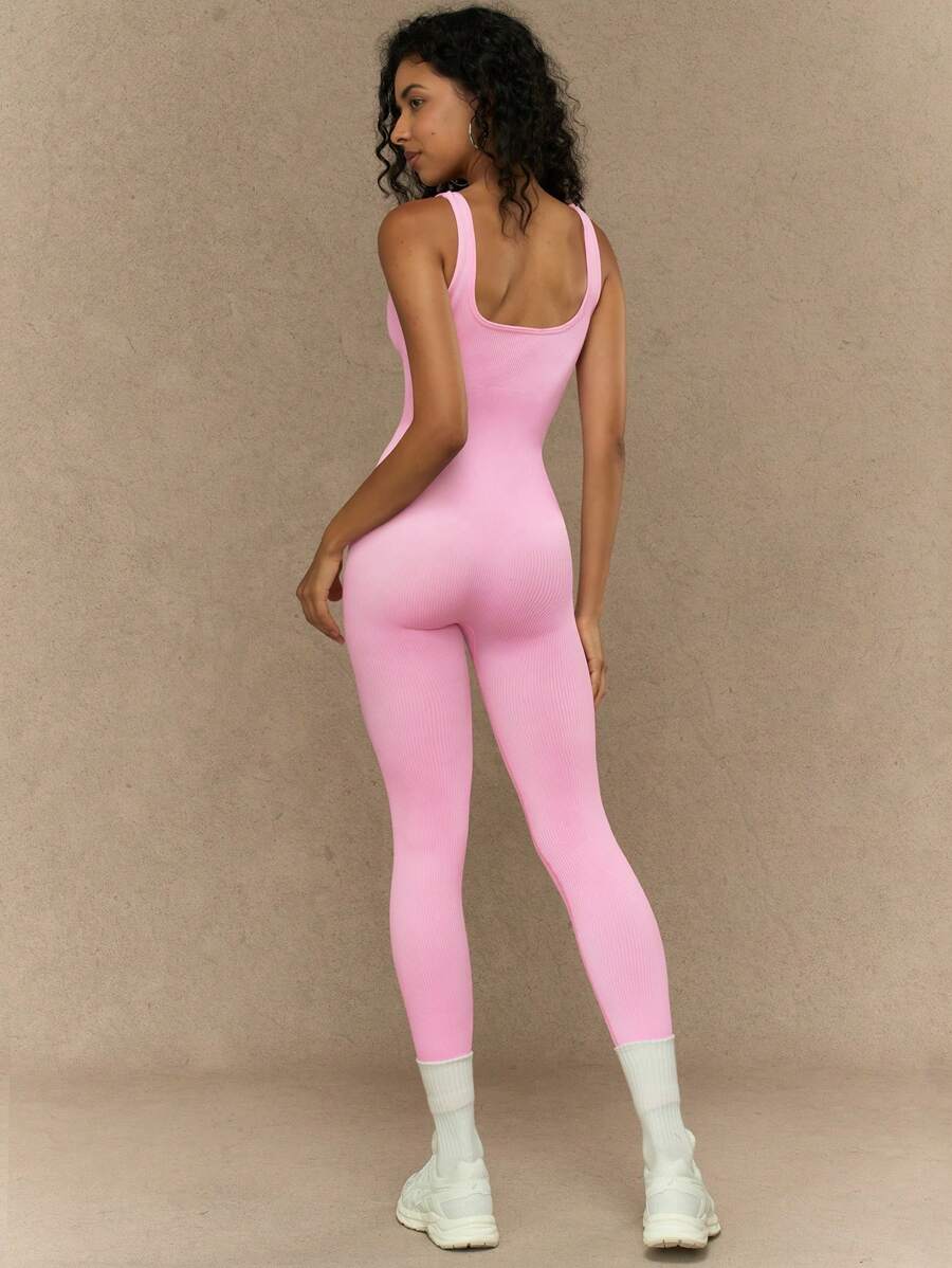 Yefecy 1 Peça Macacão Esportivo Sem Costura de Ioga, Fitness e Corrida, Cor Sólida e Alta Elasticidade, para Mulheres