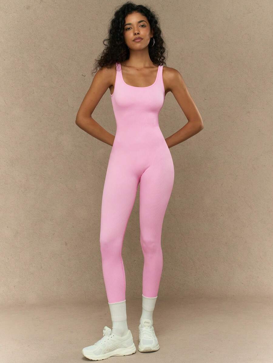 Yefecy 1 Peça Macacão Esportivo Sem Costura de Ioga, Fitness e Corrida, Cor Sólida e Alta Elasticidade, para Mulheres