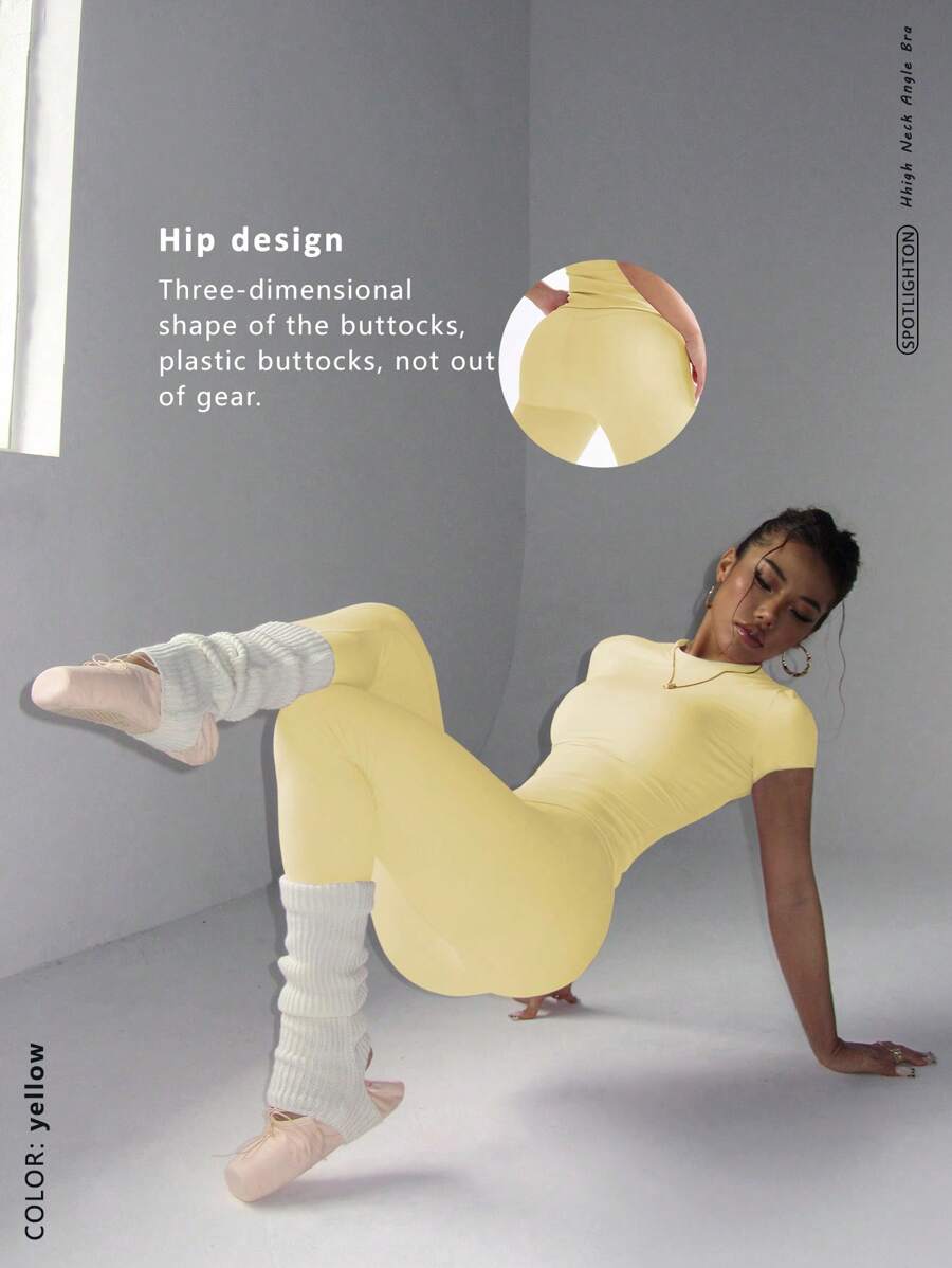 FWH Conjunto de Duas Peças Elegante e Básico para o Dia a Dia, com Top Sólido Fofo e Versátil, Cintura Alta, Ajustado, Elástico, Decote Redondo, Ideal para Dança, Corrida de Rua, Ioga, Controle da Barriga e Realce das Pernas e Bumbum, Ideal para Campus, F