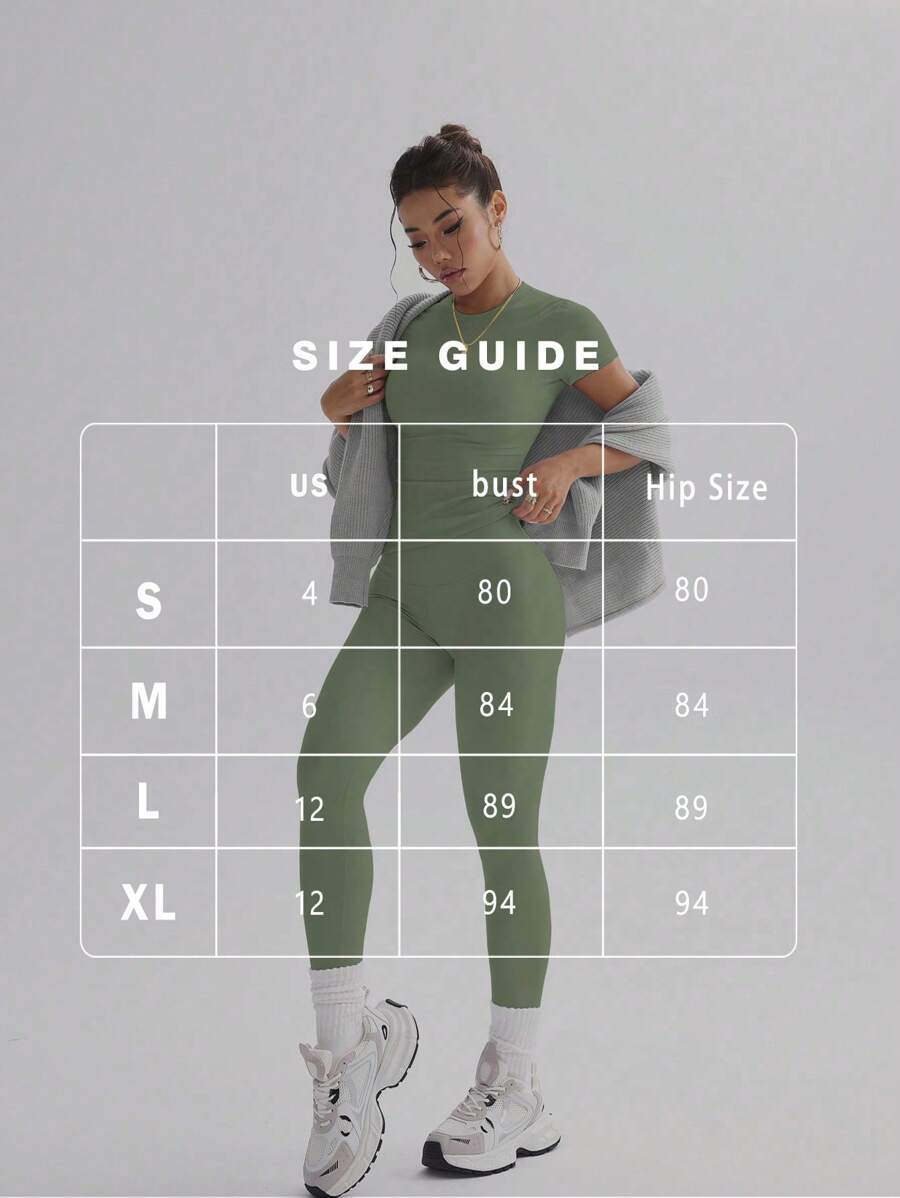 FWH Conjunto de Duas Peças Elegante e Básico para o Dia a Dia, com Top Sólido Fofo e Versátil, Cintura Alta, Ajustado, Elástico, Decote Redondo, Ideal para Dança, Corrida de Rua, Ioga, Controle da Barriga e Realce das Pernas e Bumbum, Ideal para Campus, F