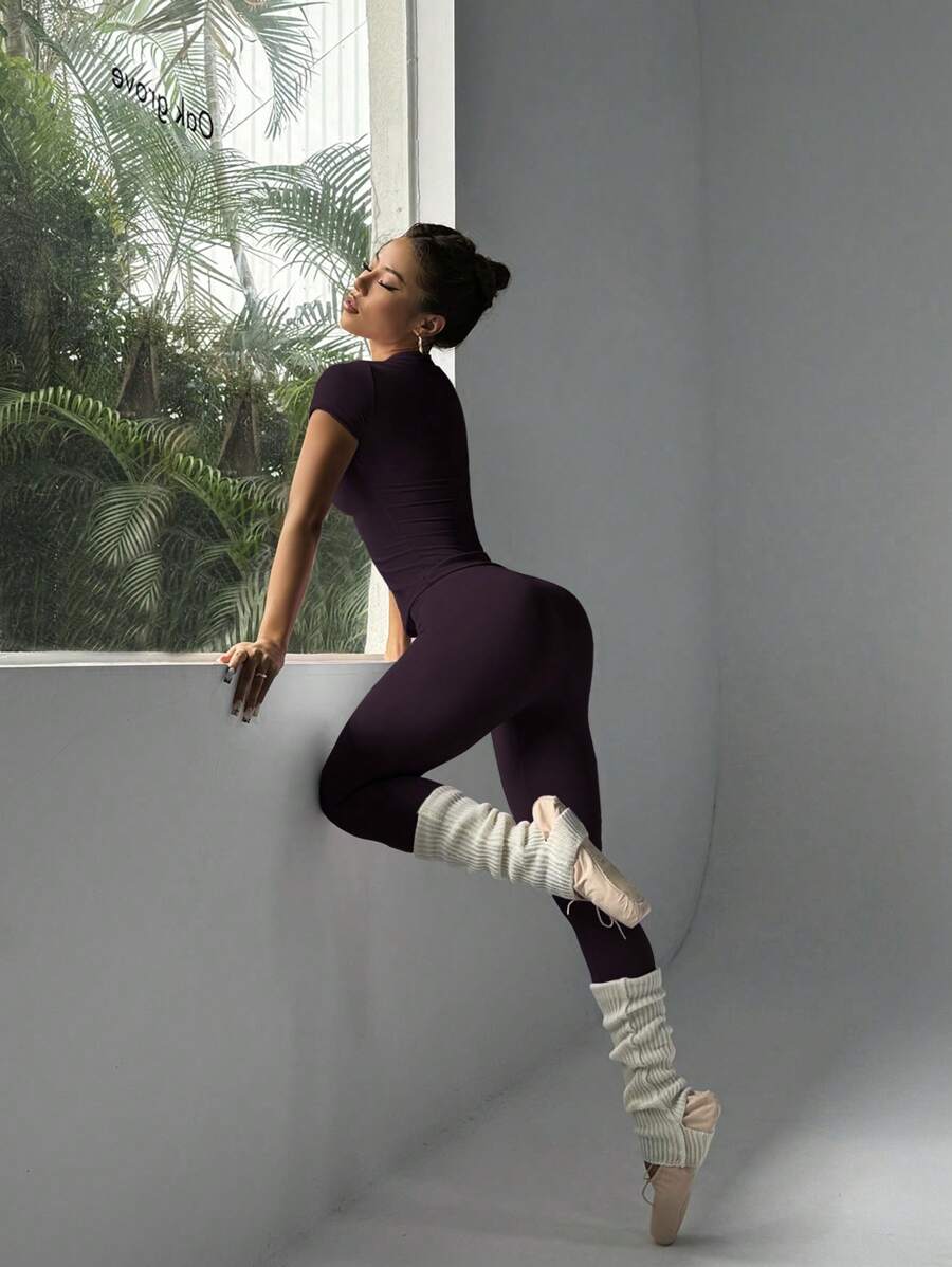 FWH Conjunto de Duas Peças Elegante e Básico para o Dia a Dia, com Top Sólido Fofo e Versátil, Cintura Alta, Ajustado, Elástico, Decote Redondo, Ideal para Dança, Corrida de Rua, Ioga, Controle da Barriga e Realce das Pernas e Bumbum, Ideal para Campus, F
