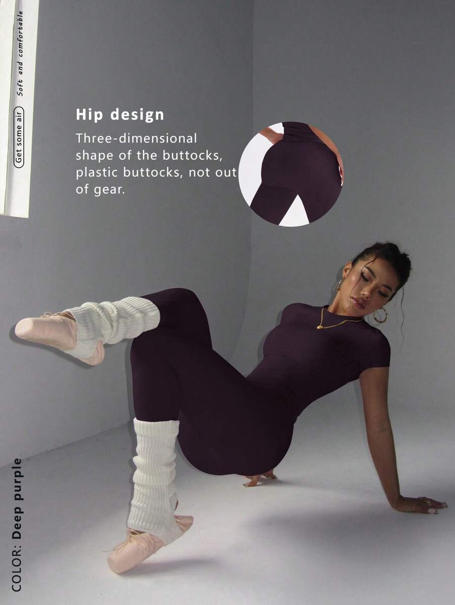 FWH Conjunto de Duas Peças Elegante e Básico para o Dia a Dia, com Top Sólido Fofo e Versátil, Cintura Alta, Ajustado, Elástico, Decote Redondo, Ideal para Dança, Corrida de Rua, Ioga, Controle da Barriga e Realce das Pernas e Bumbum, Ideal para Campus, F