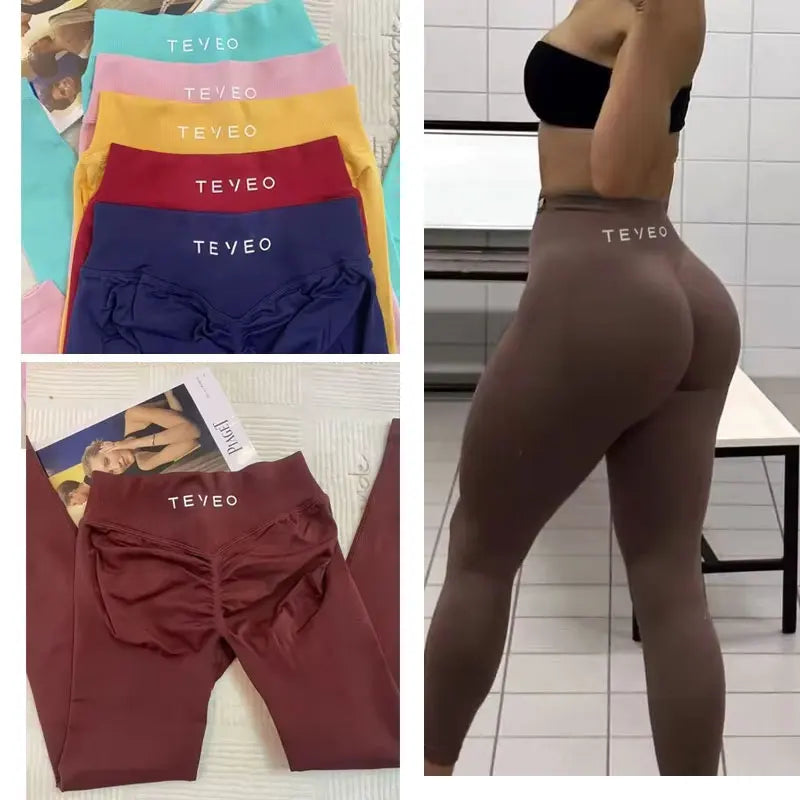 TEVEO Women's Sports Yoga Shorts Fitness Cycling Elastic Sports Pants Ignite Sculpt Scrunch Short Yoga Bra Set