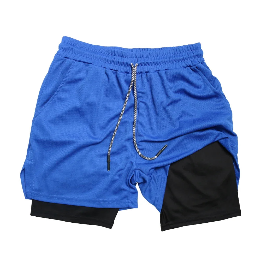 Pantalones cortos deportivos de doble capa para hombre, pantalones cortos deportivos 2 en 1 para entrenamiento de gimnasia, entrenamiento de secado rápido, trote, doble cubierta, verano