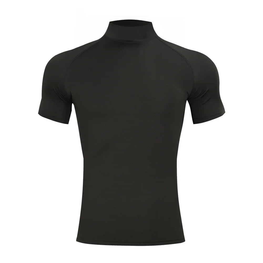Heren bodybuilding sport strak T-shirt zomer compressie coltrui korte mouw gym fitness hardlopen sneldrogende mannelijke workout top