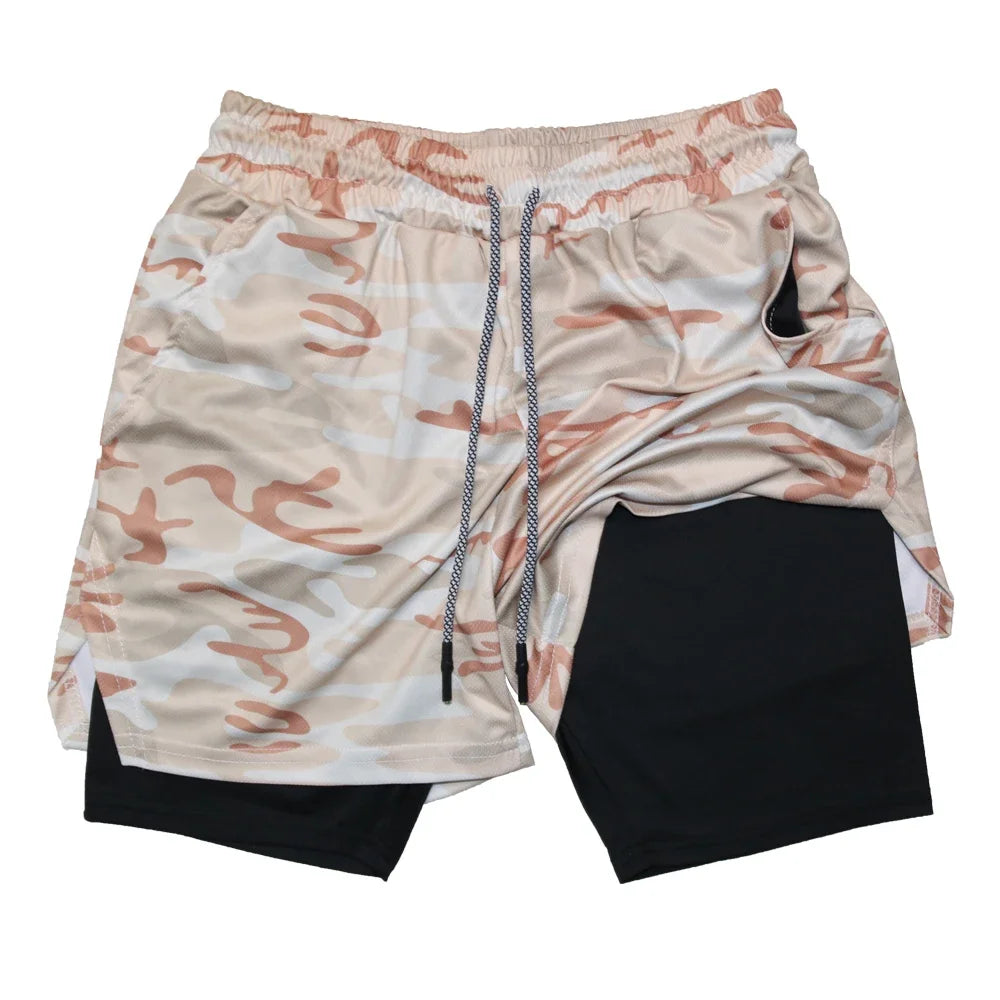 Pantalones cortos deportivos de doble capa para hombre, pantalones cortos deportivos 2 en 1 para entrenamiento de gimnasia, entrenamiento de secado rápido, trote, doble cubierta, verano