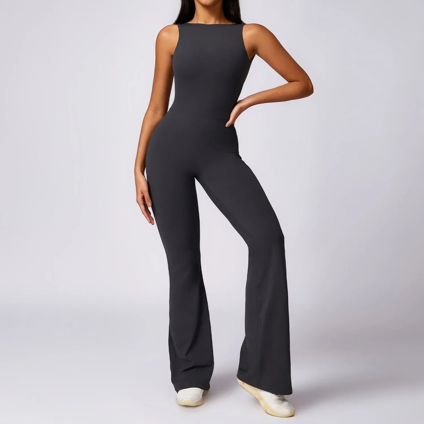 Hollow Out Backless One Piece Yoga Jumpsuit Women Sport Sleeveless Fitness Gym Suit Workout Exercise Skinny Flare Bodysuits