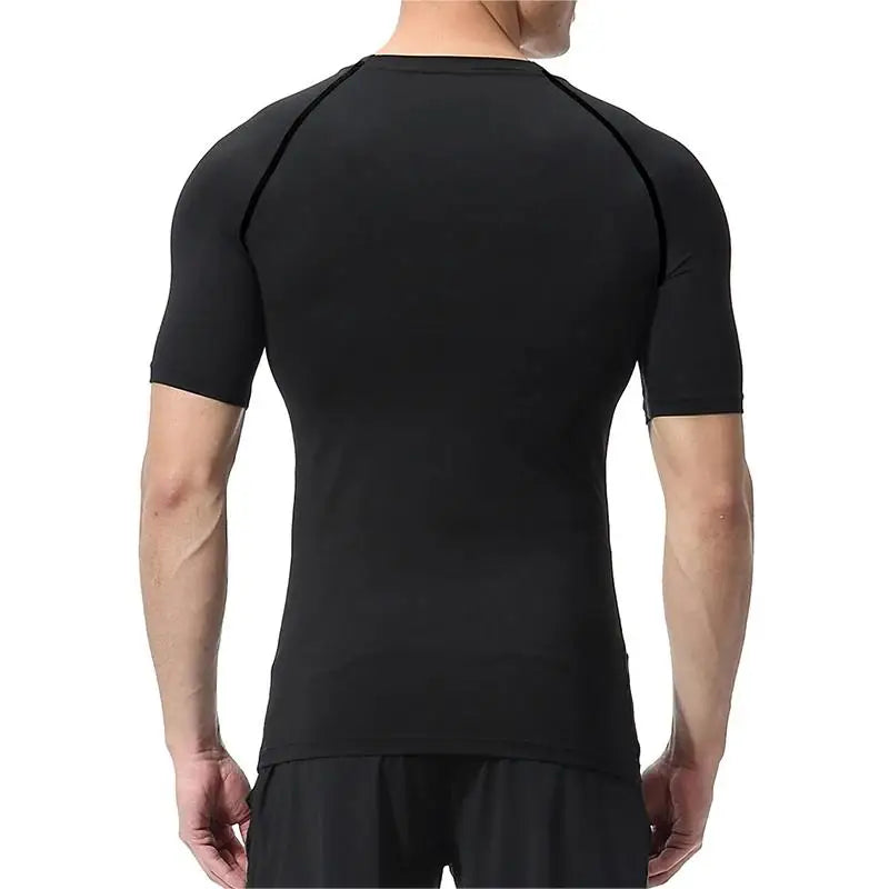 Men's Bodybuilding Short Sleeve Compression Shirt Man Breathable Compression Shirt Quick Dry Workout Muscle Tight Shirts for Men