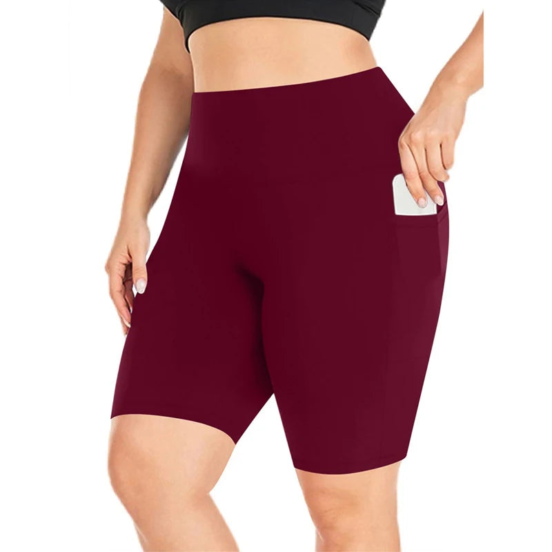 VITALINOVO Women Plus Size Biker Shorts with Pockets High Waist Tummy Control Shorts for Yoga Workout Running Volleyball Shorts