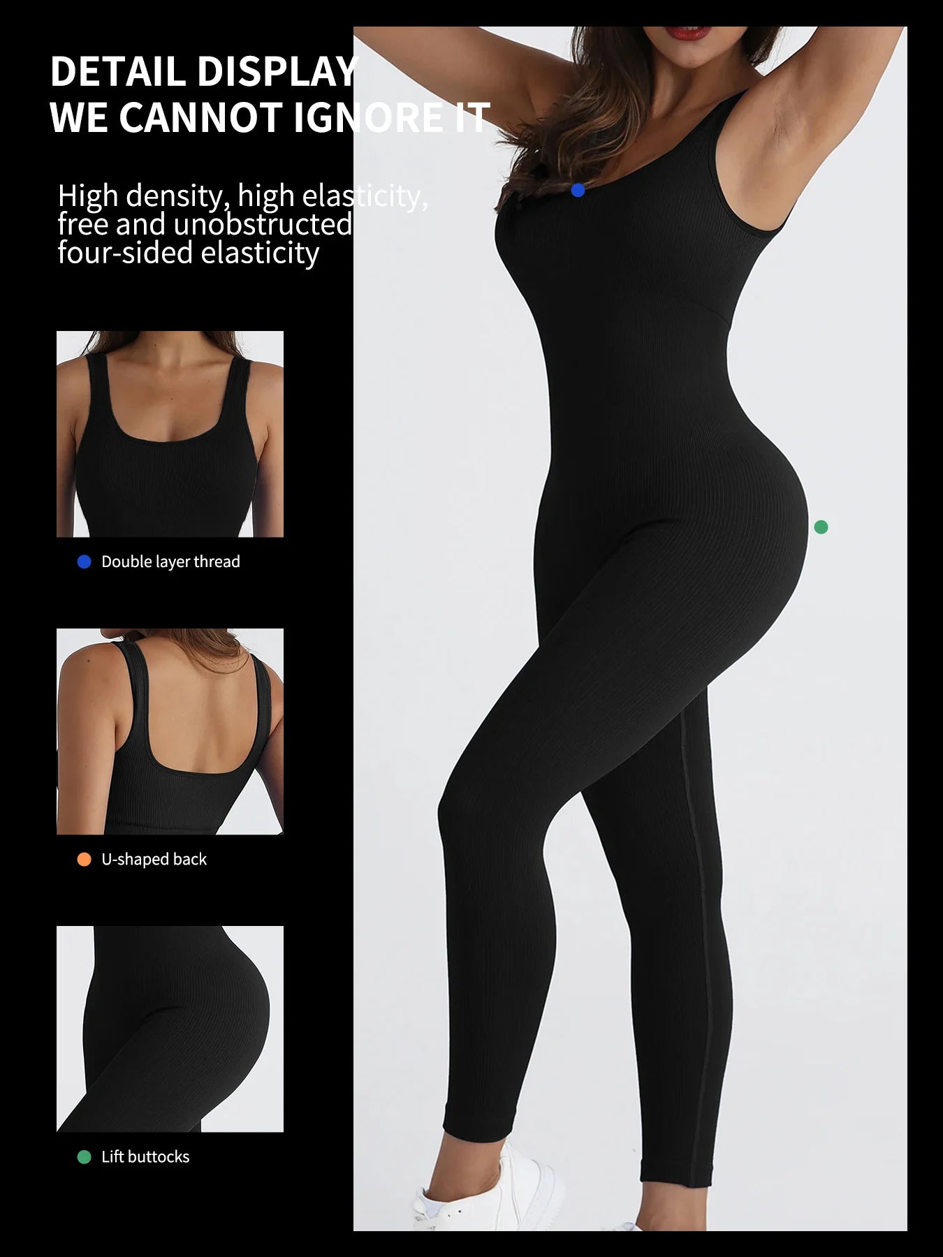 Women's solid color ribbed yoga jumpsuit seamless slimming gym push up exercise jumpsuit women's sportswear