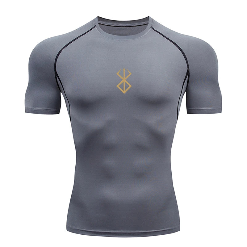 Men's Bodybuilding Short Sleeve Compression Shirt Man Breathable Compression Shirt Quick Dry Workout Muscle Tight Shirts for Men