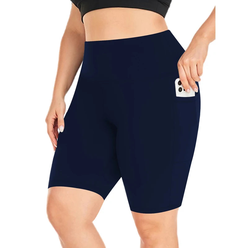 VITALINOVO Women Plus Size Biker Shorts with Pockets High Waist Tummy Control Shorts for Yoga Workout Running Volleyball Shorts