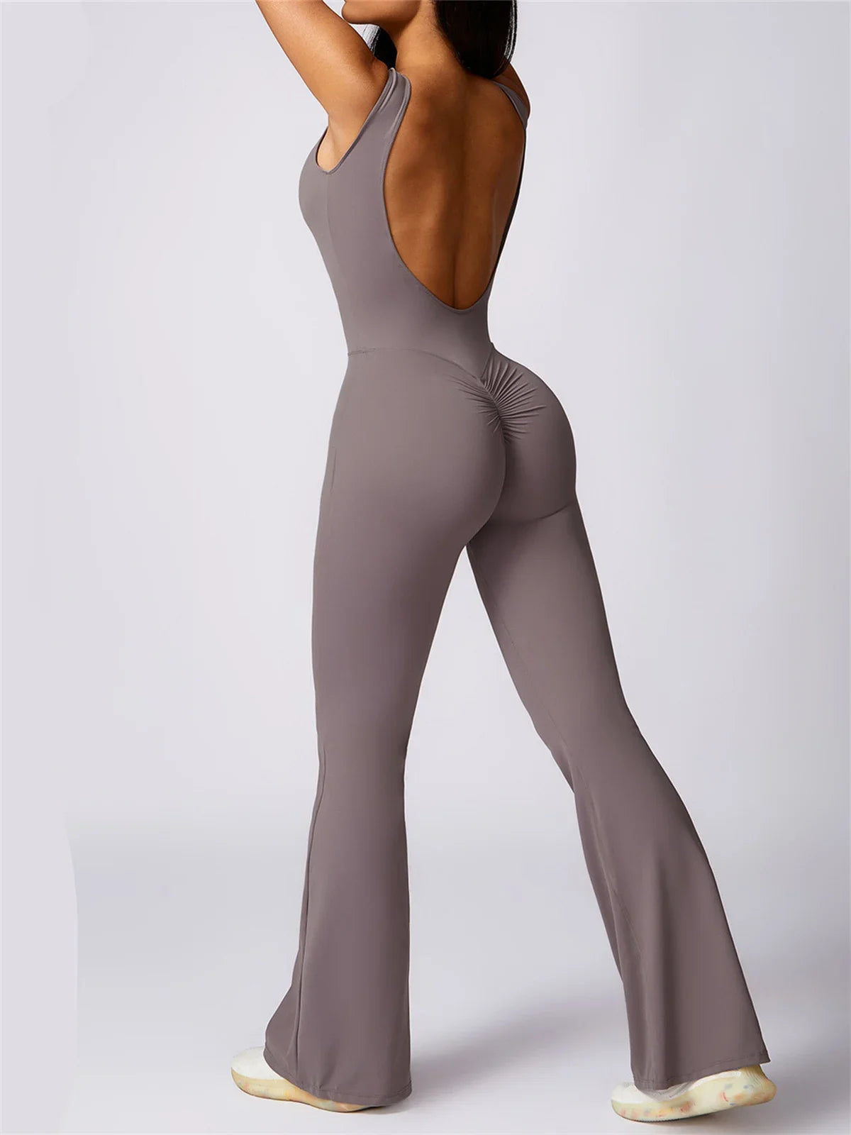 Hollow Out Backless One Piece Yoga Jumpsuit Women Sport Sleeveless Fitness Gym Suit Workout Exercise Skinny Flare Bodysuits