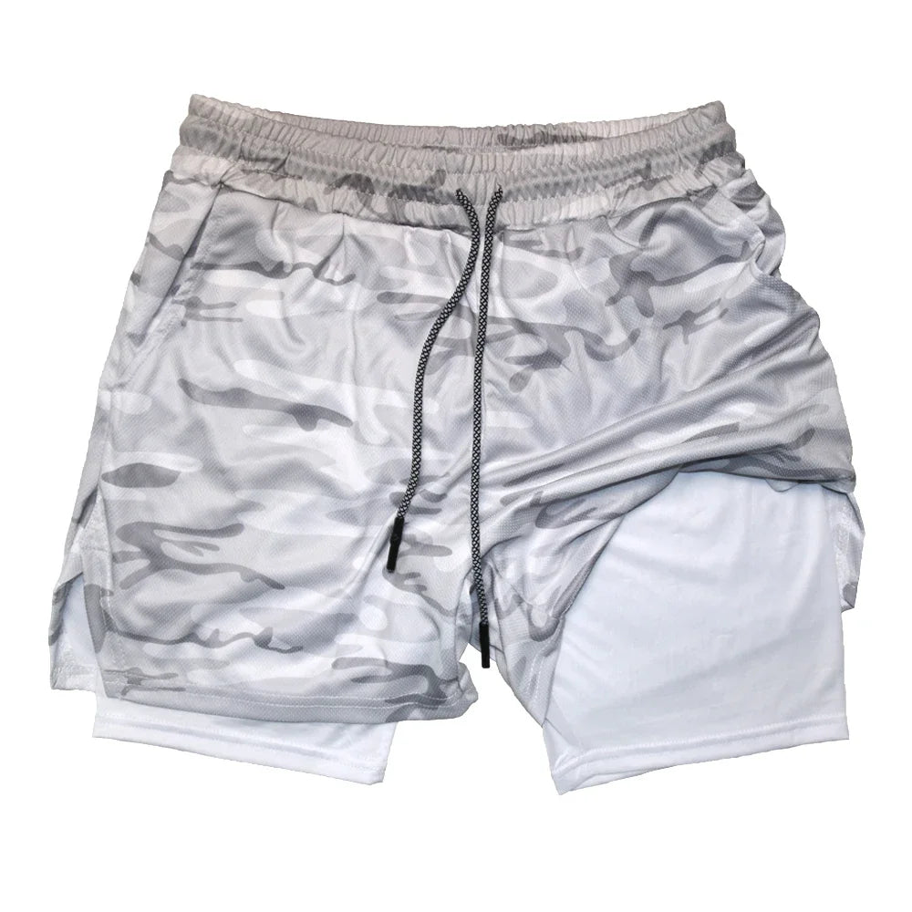 Pantalones cortos deportivos de doble capa para hombre, pantalones cortos deportivos 2 en 1 para entrenamiento de gimnasia, entrenamiento de secado rápido, trote, doble cubierta, verano