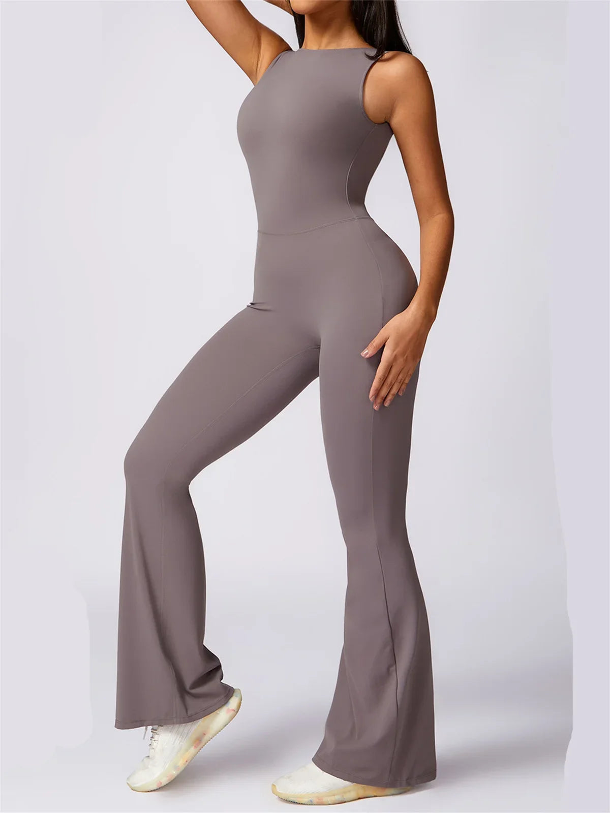 Hollow Out Backless One Piece Yoga Jumpsuit Women Sport Sleeveless Fitness Gym Suit Workout Exercise Skinny Flare Bodysuits