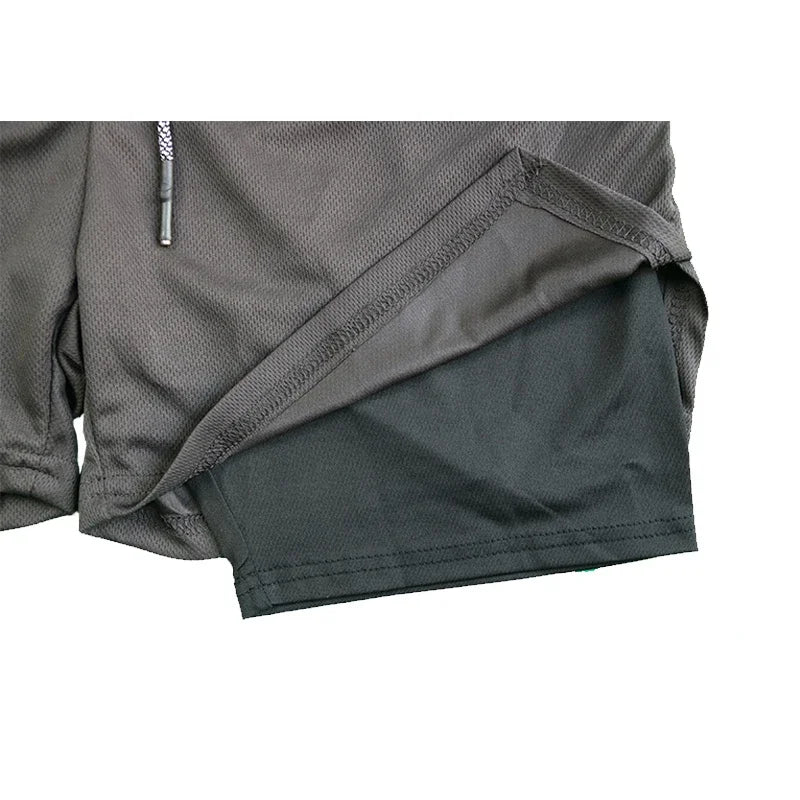 Pantalones cortos deportivos de doble capa para hombre, pantalones cortos deportivos 2 en 1 para entrenamiento de gimnasia, entrenamiento de secado rápido, trote, doble cubierta, verano