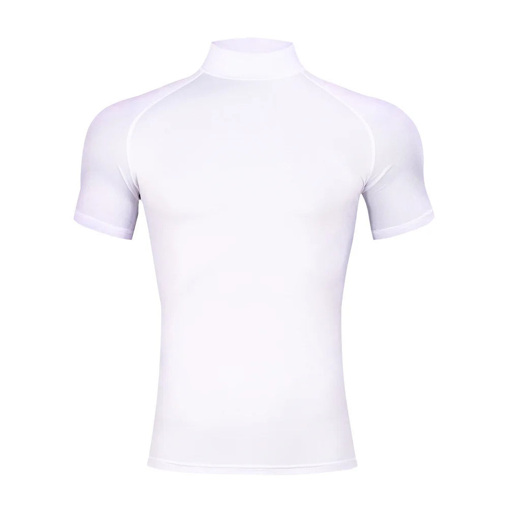 Heren bodybuilding sport strak T-shirt zomer compressie coltrui korte mouw gym fitness hardlopen sneldrogende mannelijke workout top