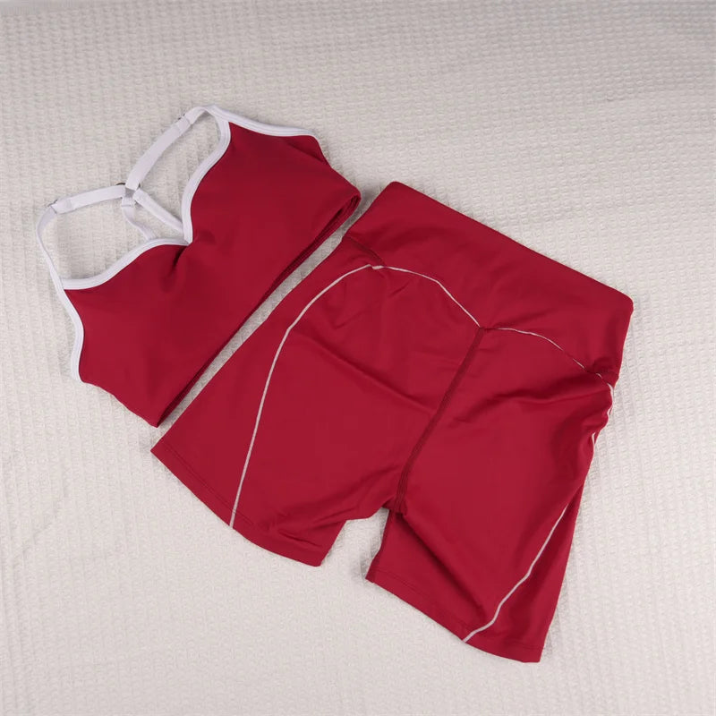SVEIC Gym Set Contrasting Color Sports Bra Suits Fitness High Waisted Leggings Sportswear Workout Running Training Yoga Clothing