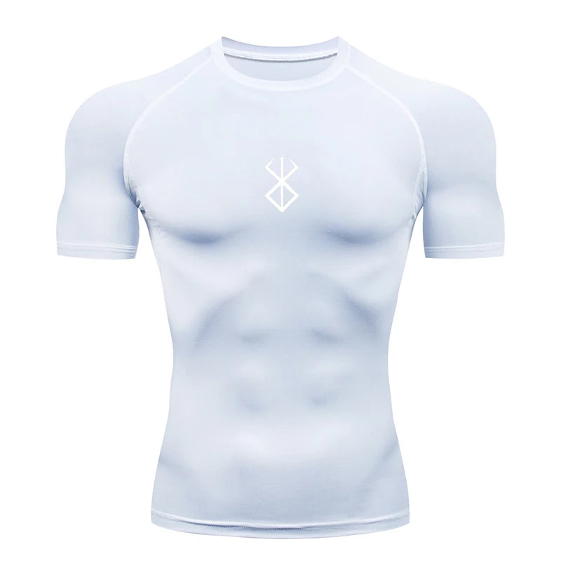 Men's Bodybuilding Short Sleeve Compression Shirt Man Breathable Compression Shirt Quick Dry Workout Muscle Tight Shirts for Men