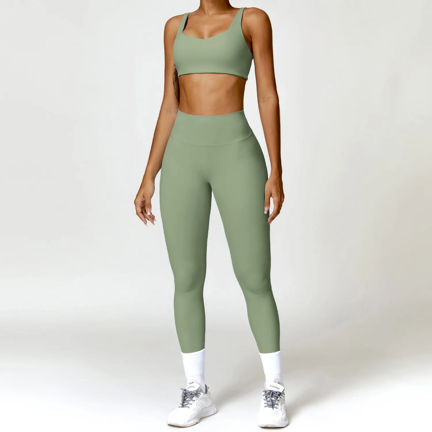 Yoga Set 2 STUKS Vrouwen Gym Lange Mouw Naadloze Sportkleding Workout Kleding Sportkleding Legging Fitness Bh Crop Top Sportpakken