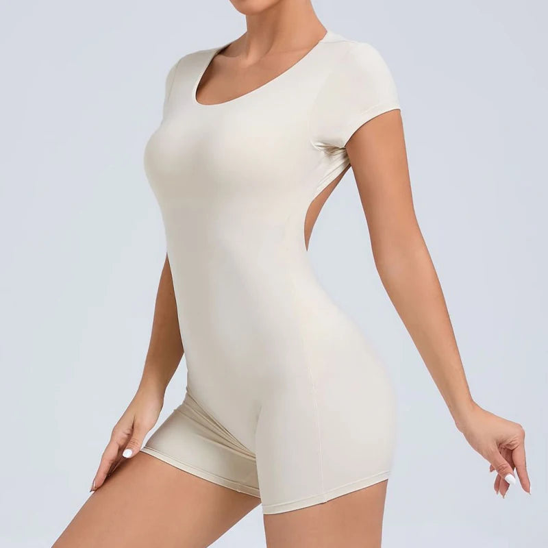 Hearuisavy Backless Sports Overalls Women Gym Rompers Sportswear Breathable Bodysuits Women One-Piece Suit Short Yoga Jumpsuits