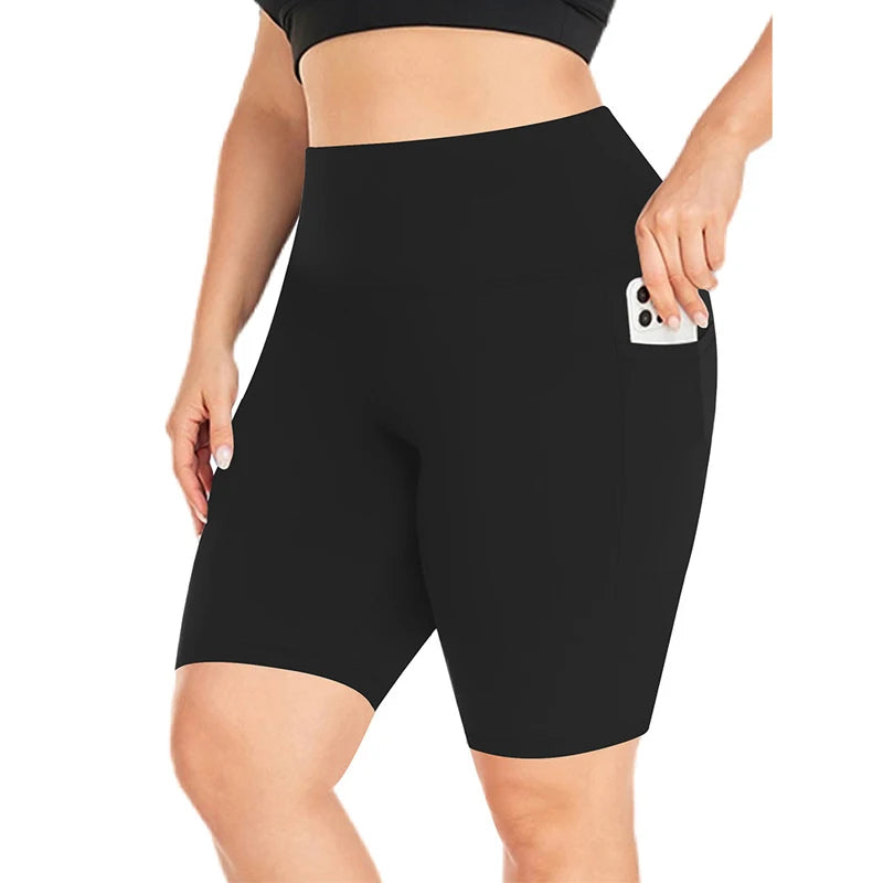 VITALINOVO Women Plus Size Biker Shorts with Pockets High Waist Tummy Control Shorts for Yoga Workout Running Volleyball Shorts