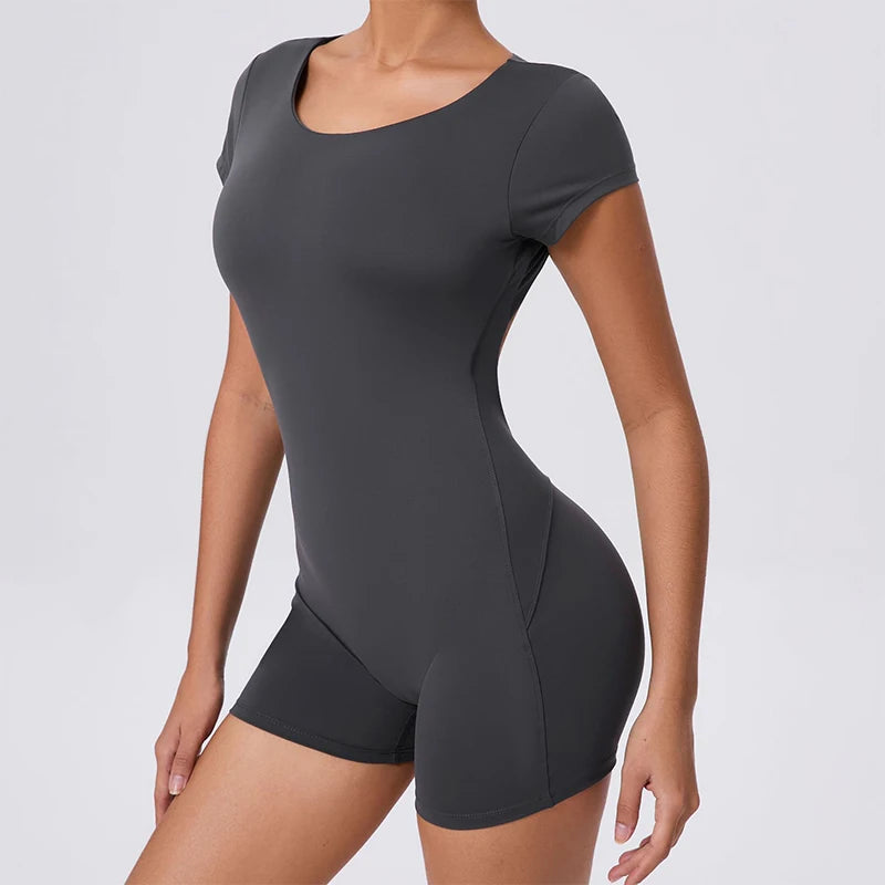 Hearuisavy Backless Sports Overalls Women Gym Rompers Sportswear Breathable Bodysuits Women One-Piece Suit Short Yoga Jumpsuits