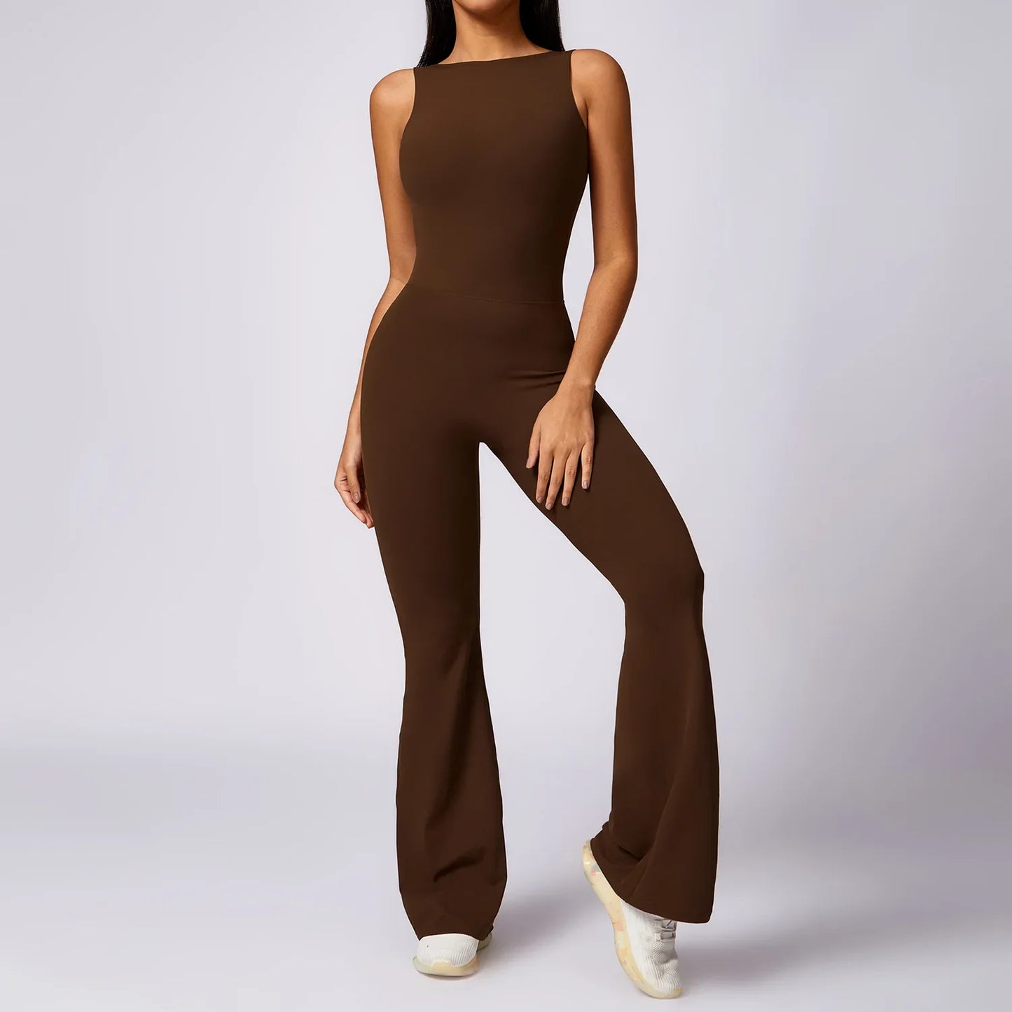 Hollow Out Backless One Piece Yoga Jumpsuit Women Sport Sleeveless Fitness Gym Suit Workout Exercise Skinny Flare Bodysuits